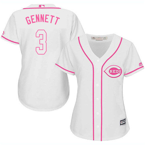 Reds #3 Scooter Gennett White/Pink Fashion Women's Stitched MLB Jersey
